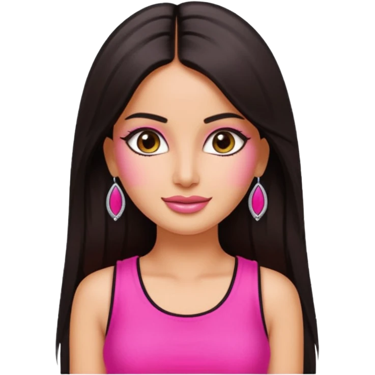 a pretty bratz emoji that looks like bollywood actress katrina kaif with straight  hair wearing a neon pink sleeveless top
She should resemble Katrina Kaif. emoji