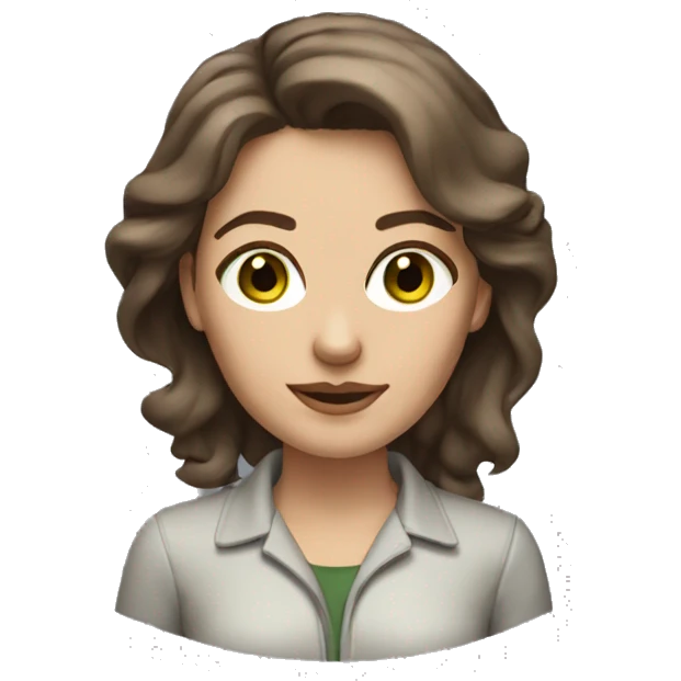 Woman facade designer with brown hair and greeney grey eyes  emoji