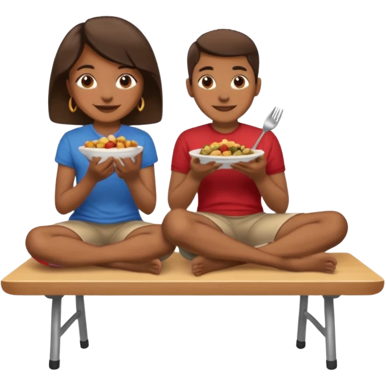 uma pessoa sentada em uma mesa. SENTADA em cima da mesa, como se a mesa fosse um banco. ai o banco vai ser alto e ela vai ta comendo num banco, sendo que ta sentado na mesa. tipo SENTADO na mesa mesmo, em cima da mesa emoji