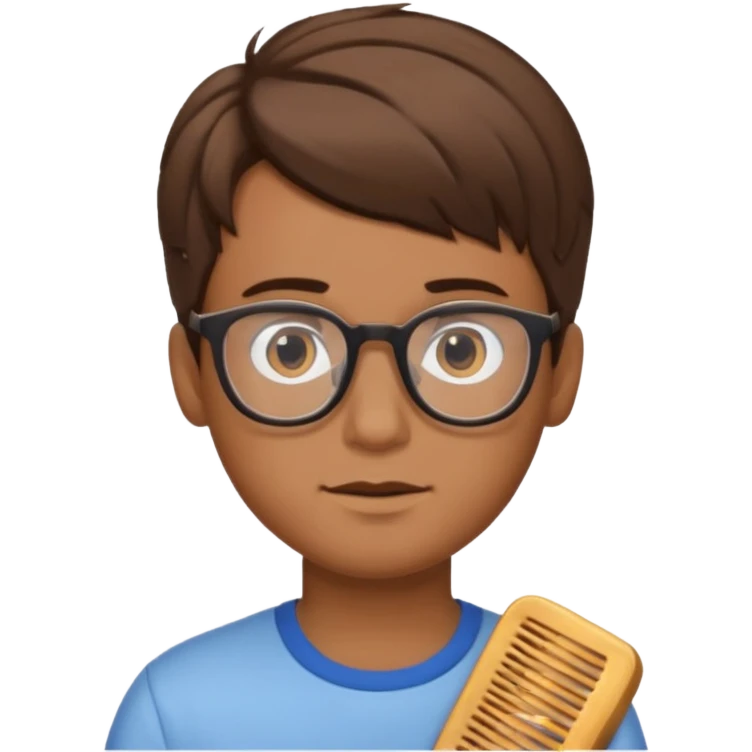 Kid with comb hair and glasses brown hair boy and tan skin color  emoji