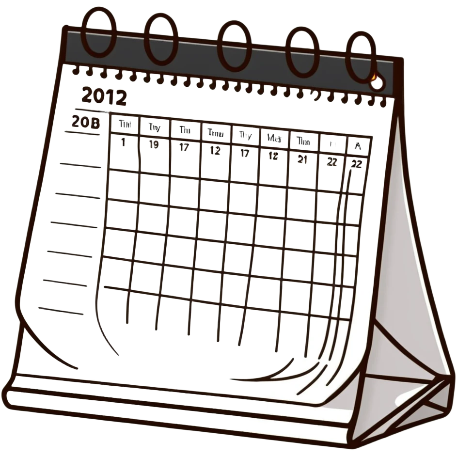 Colorful desk calendar with flip pages and a marked important date emoji
