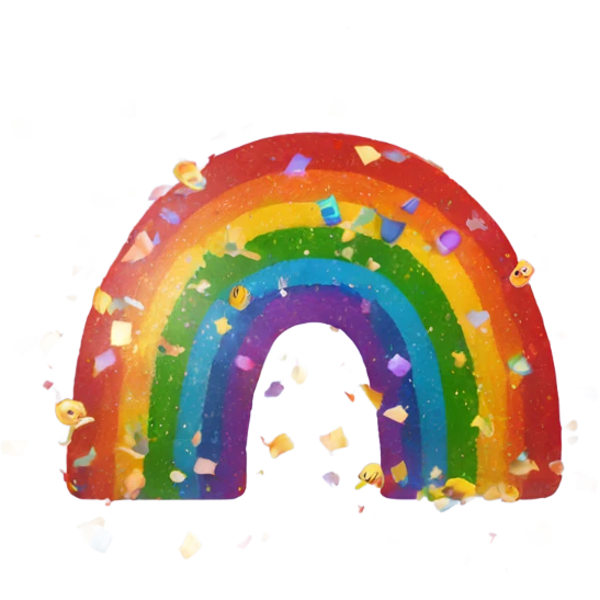 Rainbow with confetti around it emoji