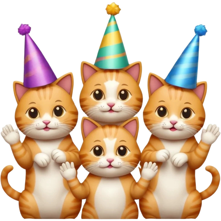 five cats applauding a single cat in the middle, party hats and decorations, emoji style emoji