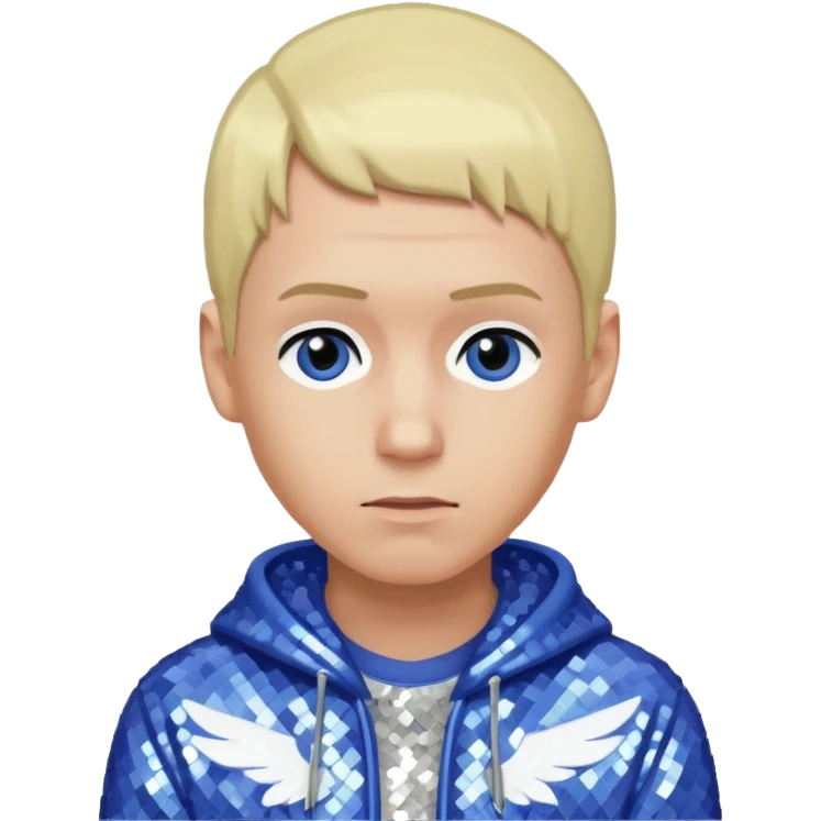 Eminem with blonde hair, periwinkle sequin outfit  emoji