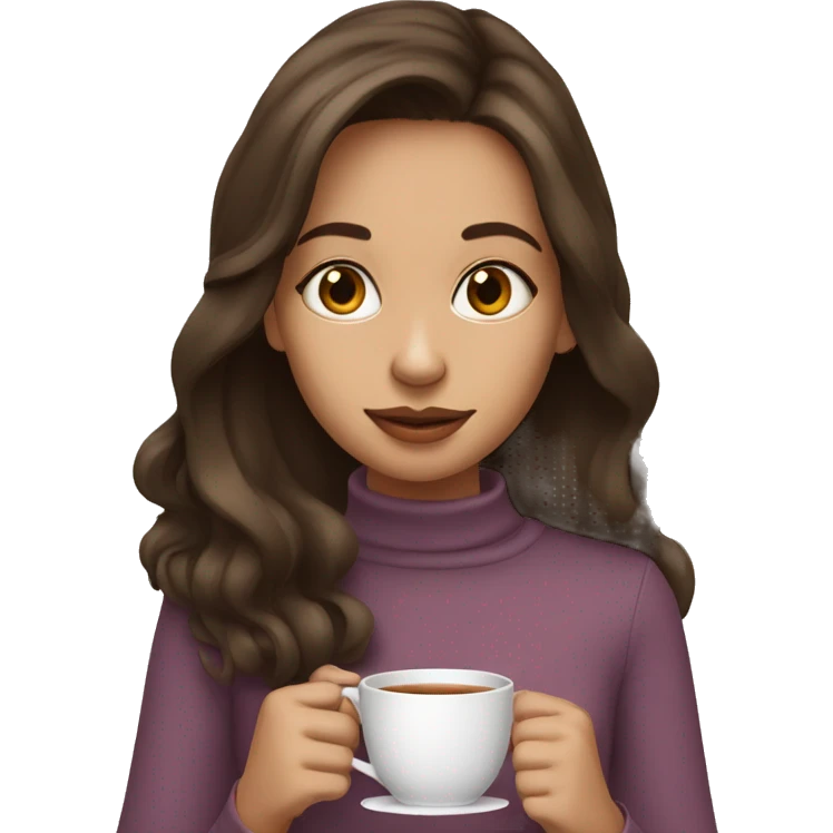 Girl sipping tea brunette hair emoji