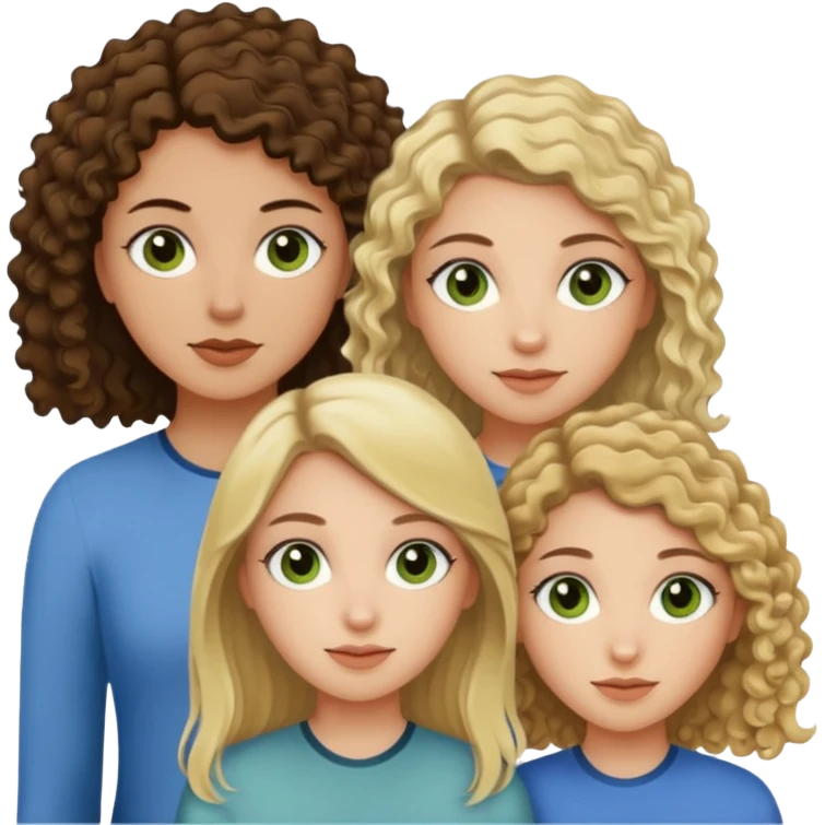 A trio of friends girls (one straight haired brown eyed brunette, another straight haired Blueish greenish eyed blonde and the last girl a browned eyed curly haired brunette emoji