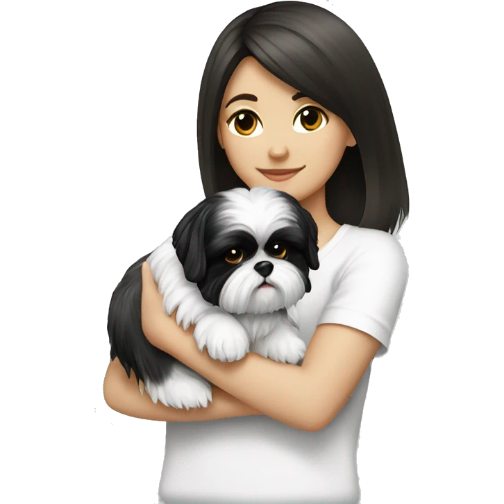 black white shihtzu with girl emoji