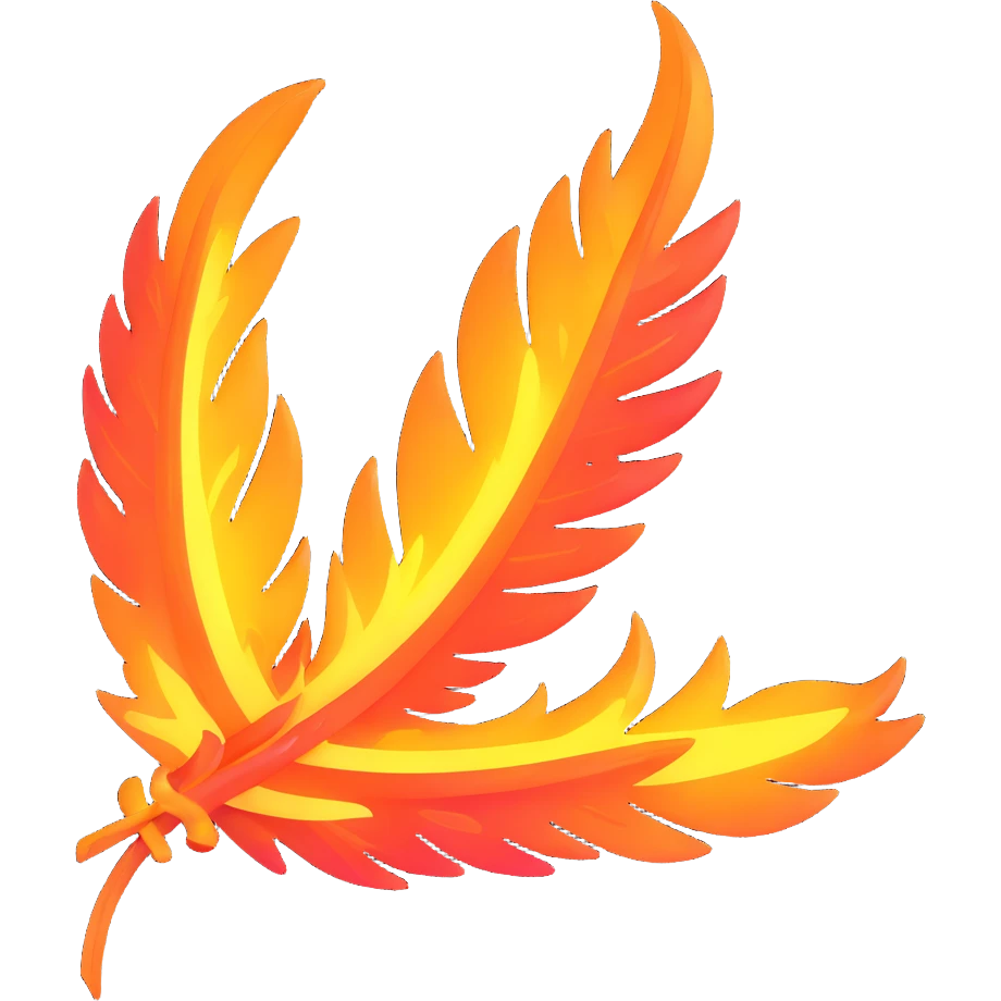 mythical phoenix feather on fire, swirling sparks, radiant colors emoji