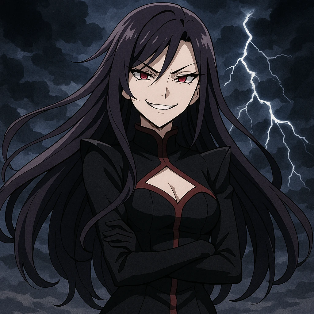 villainess, anime style, sarcastic smile, long hair, dramatic background emoji