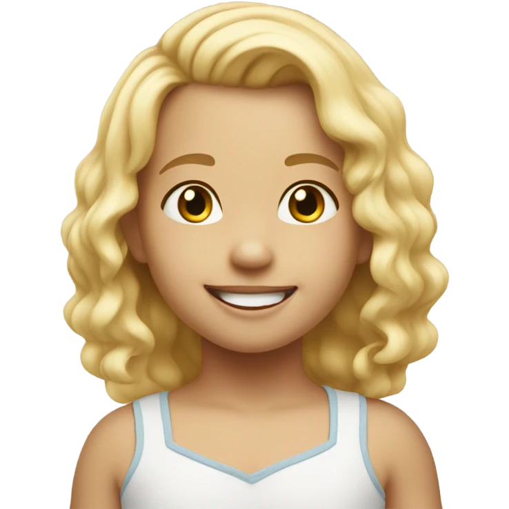 blonde toddler smiling at viewer emoji
