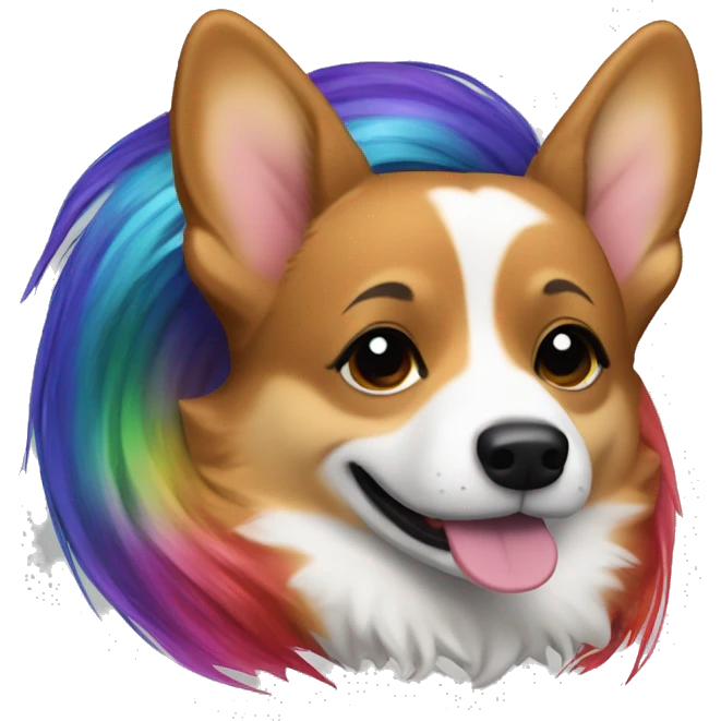a corgi with rainbow hair wearing a leather jacket and a tophair emoji
