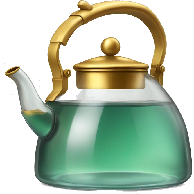 glass tea kettle with gold tea emoji