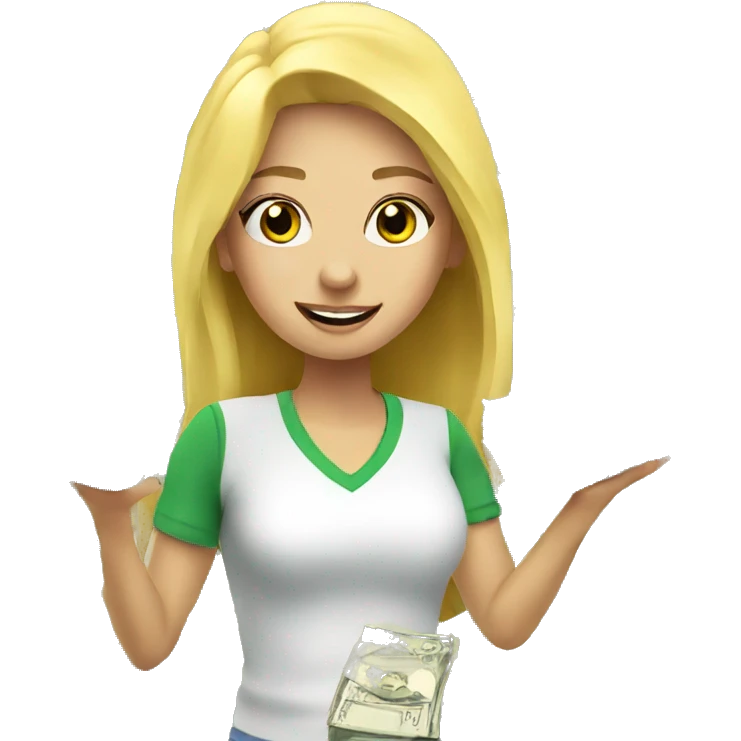 Blonde girl with money flying around emoji