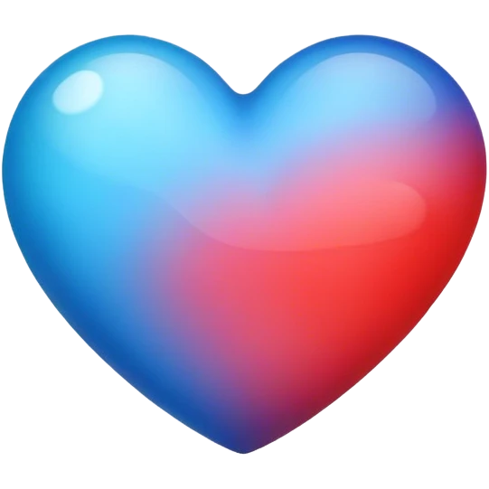 A heart emoji that has a color gradient, the top being red and the bottom blue emoji