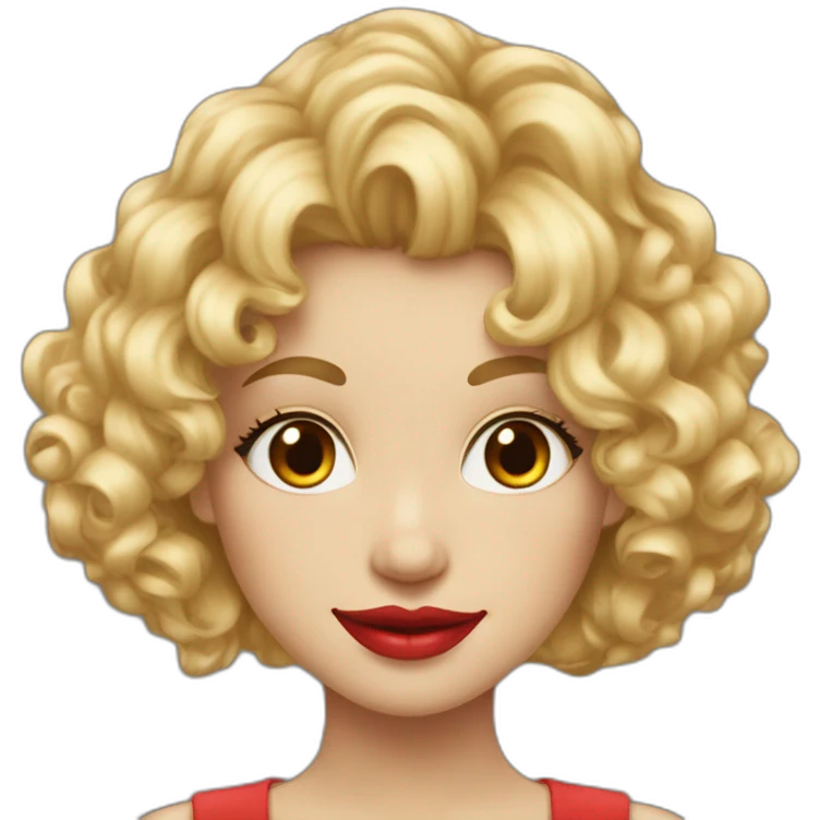 A girl with blonde hair dupe red lips a little bit curly hair at the bottom, skinny and with a beautiful smile SKINNY emoji