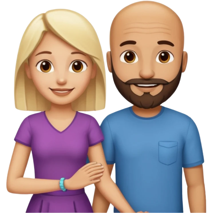 Naked bald Indian man with a beard and naked blonde woman holding hands emoji