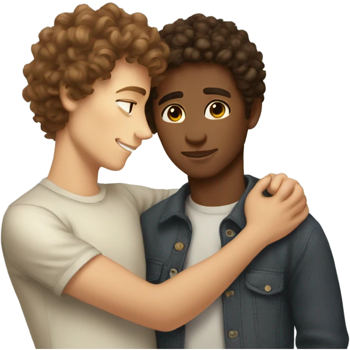 Brown hair curl cuddling brown haired boy light skin emoji