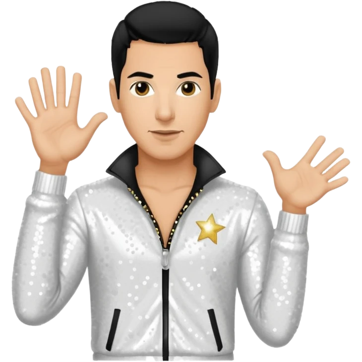Danny Wood from NKOTB with black hair, white sequin outfit, light tan skin emoji