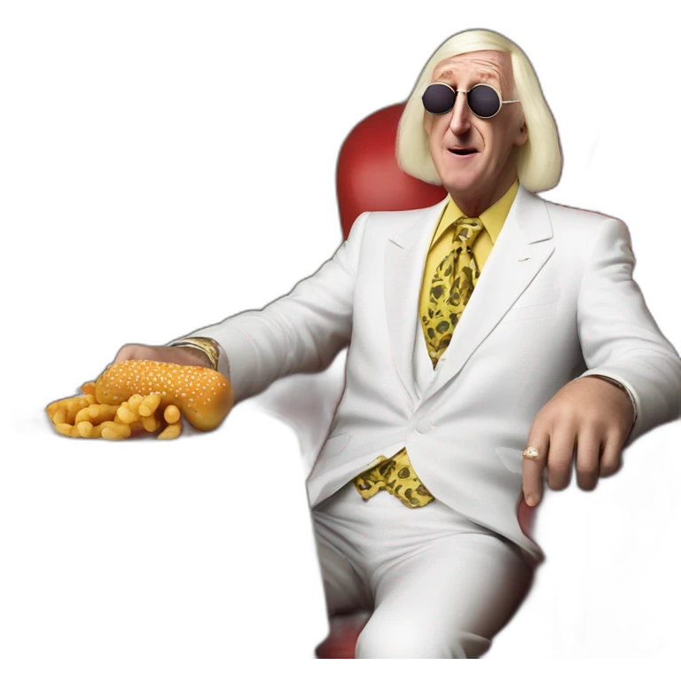 Sir Jimmy Savile is obese eating a saveloy wonderful emoji