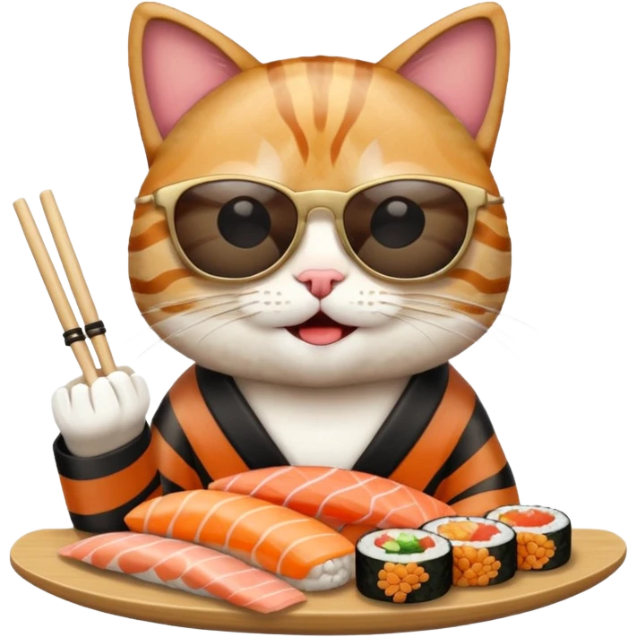 happy cat wearing sunglasses and eating sushi emoji
