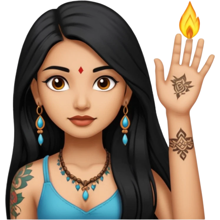 an ios genmoji for a pretty  indian girl with black long hair  tattooed, beautiful girl emoji