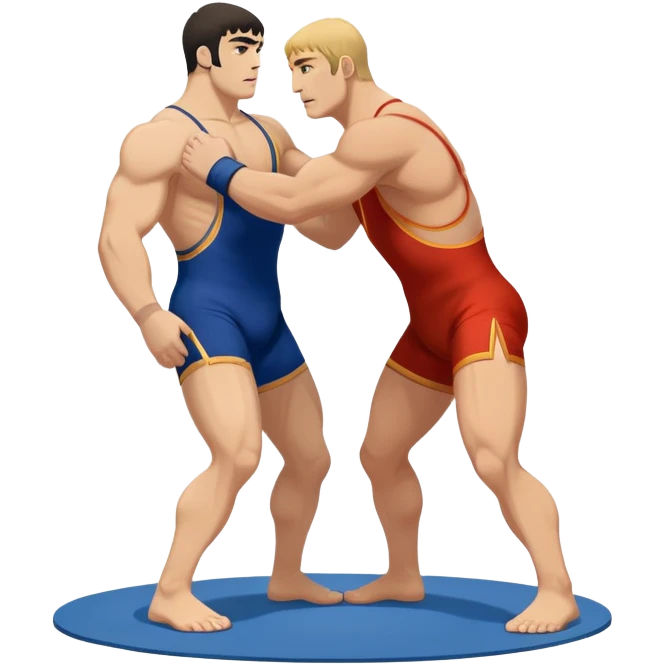 An icon showcasing two wrestlers engaged in a Greco-Roman wrestling match. The athletes are locked in a strong clinch, using their upper bodies to dominate. The background features a wrestling mat and traditional Greco-Roman elements. Transparent background. emoji