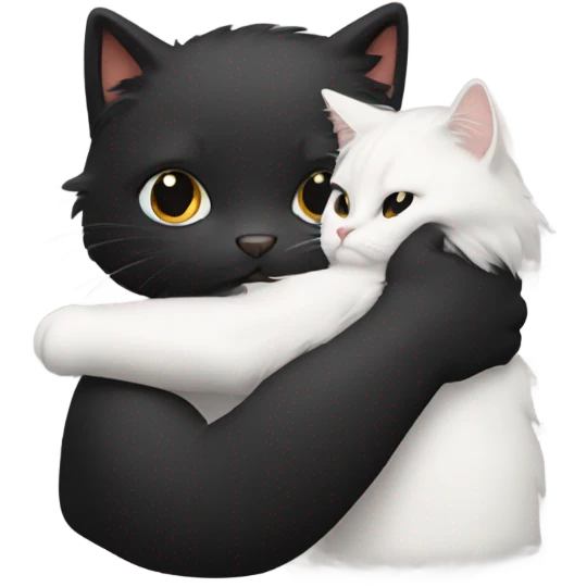 Fluffy cat hugging person with black hair emoji