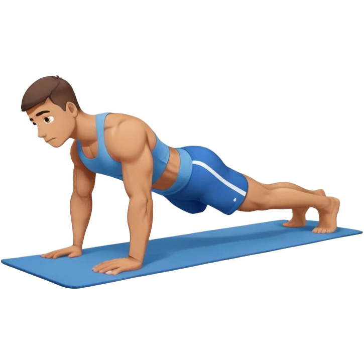 buff man blue shorts doing plank exercise on yoga mat emoji