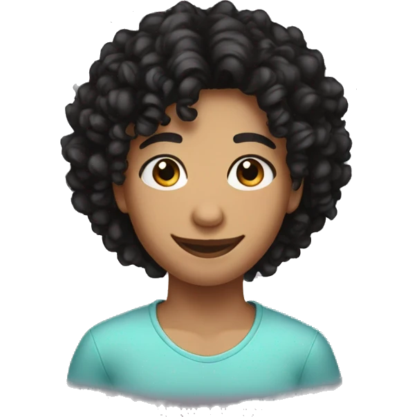 teen with black curly hair with black eyes smiling emoji