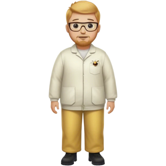 full body medium plus size male bee keeper with  short light strawberry blonde hair and goatee wearing glasses  emoji