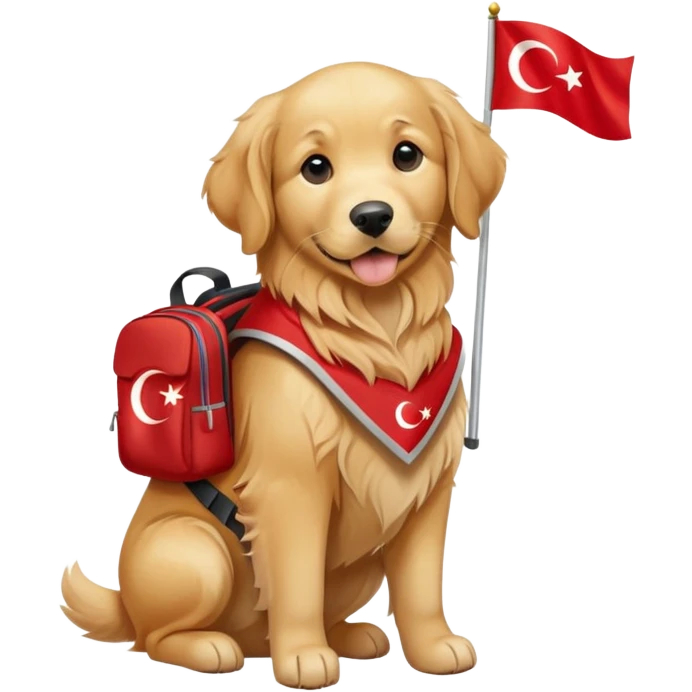 dog with a backpack holding a Turkish flag emoji