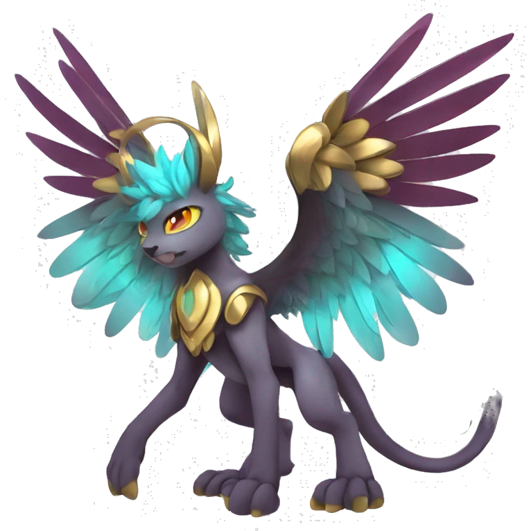 Anthro Sona Cool Edgy Cute Legendary Colorful Shy Winged Shiny Fakemon-Fantasy-Creature With Long Hair-Mane Full Body Detailed High Quality emoji