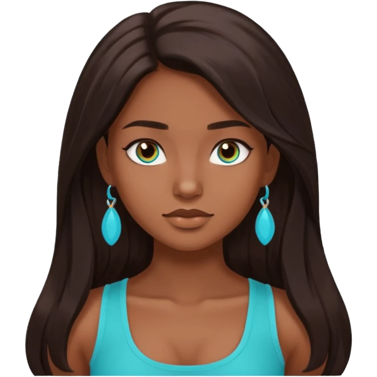 Forever Nenaa with long dark brown hair, cyan crop top, brown skin and eyes emoji