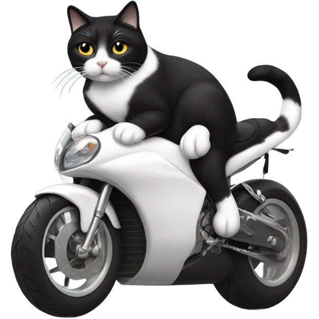Fat Tuxedo cat on a motorcycle emoji