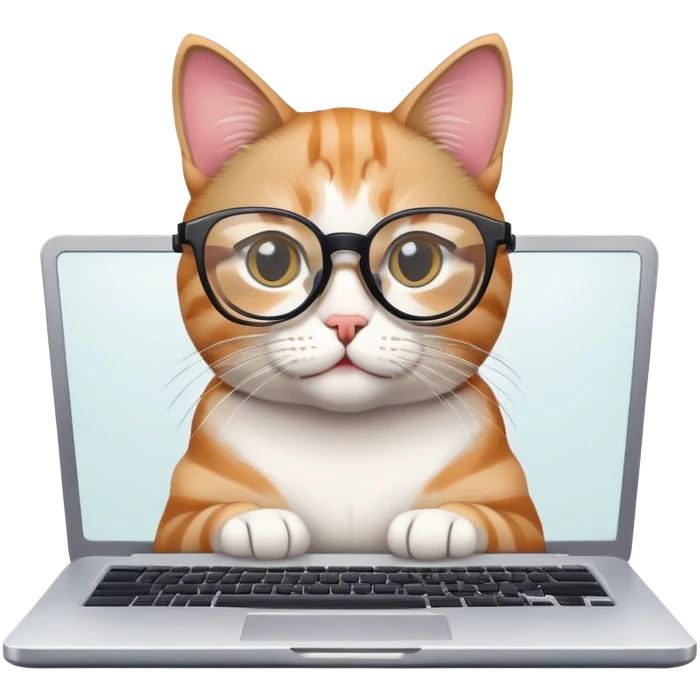 cat wearing glasses with a laptop emoji