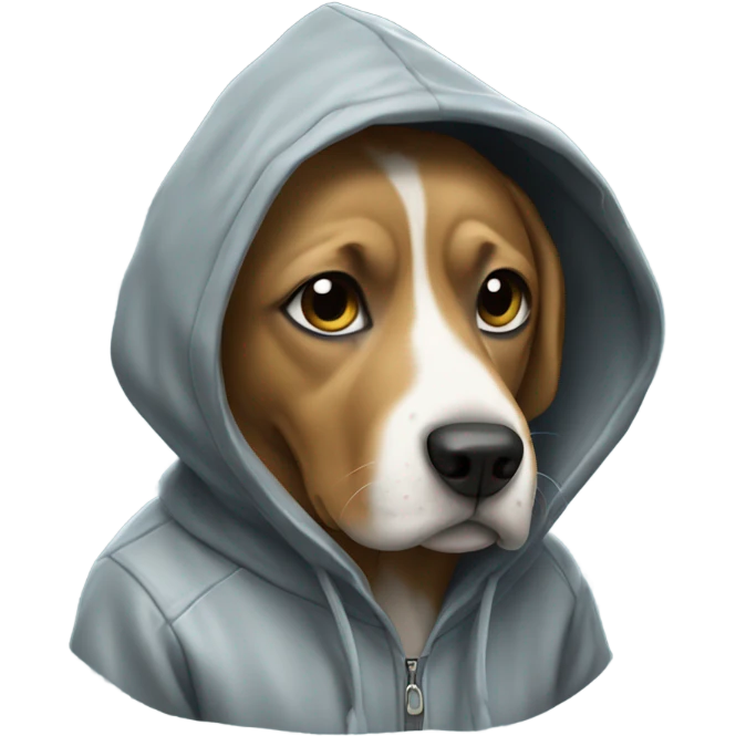 Dog wearing a hoodie in the rain emoji