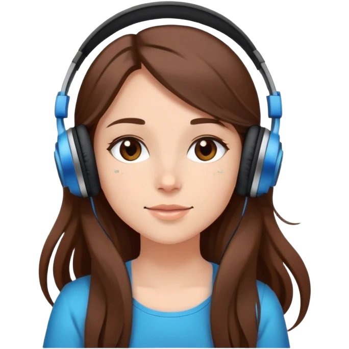 girl with long brown hair listening to music with headphones and stars in the background cartoon style elegant  emoji