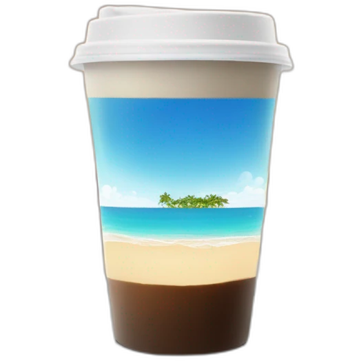 glass of coffee against the backdrop of the sea and palm beach emoji