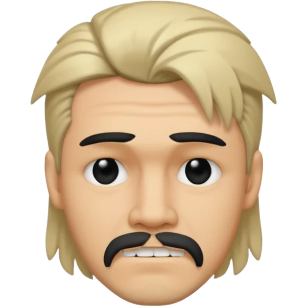Dentes tortos, mullet no cabelo, cavanhaque, olhos pretos e tristes  emoji