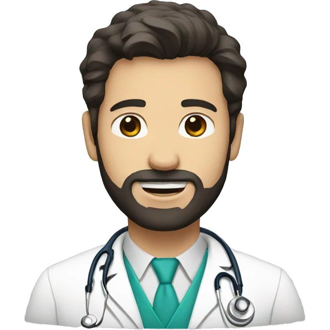 Doctor with dark hair, beard and a white coat  emoji