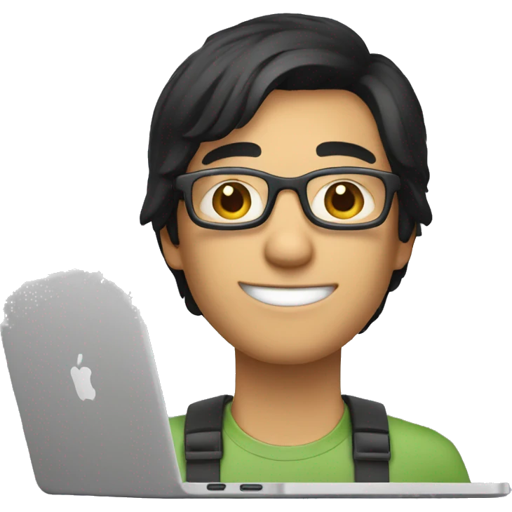 a developer with short grommed black hair and glasses sitting behind a laptop  emoji