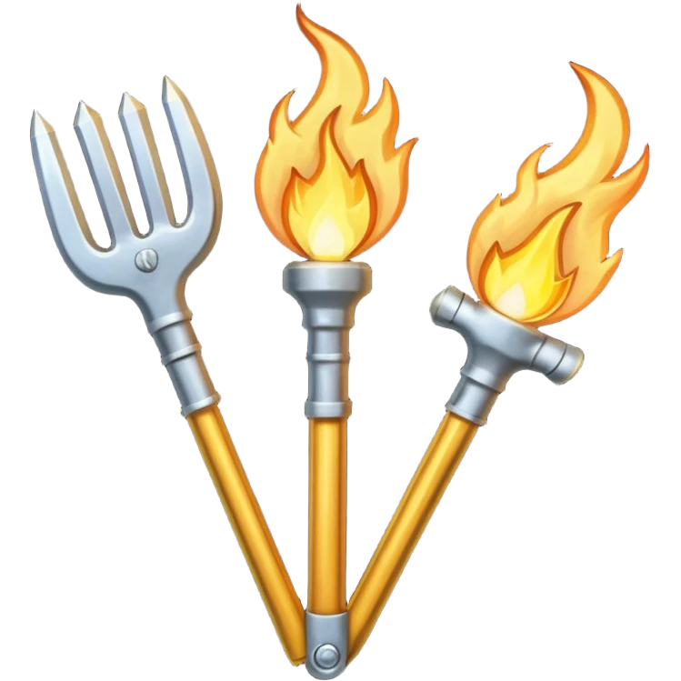 a three pronged pitchfork and a torch in an x formation emoji