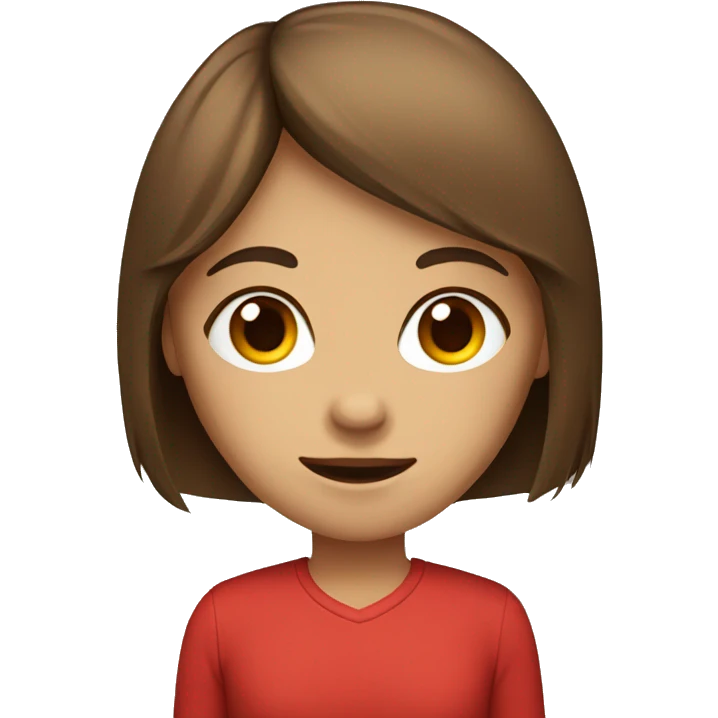 girl with brown straight long hair and bangs and red shirt emoji