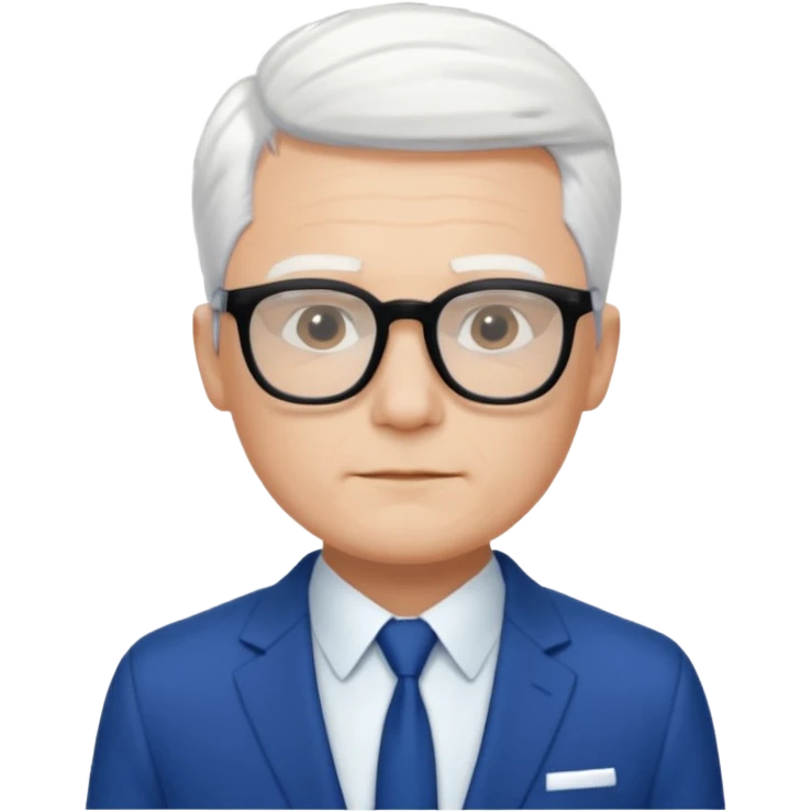 Man wearing black glasses, short white hair, blue suit, white shirt, no tie  emoji
