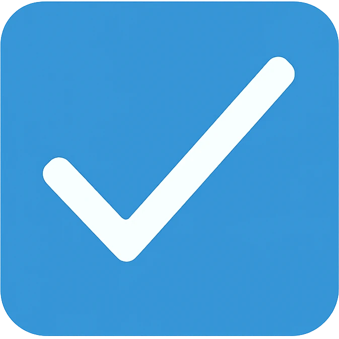 a blue square with a check with withe emoji