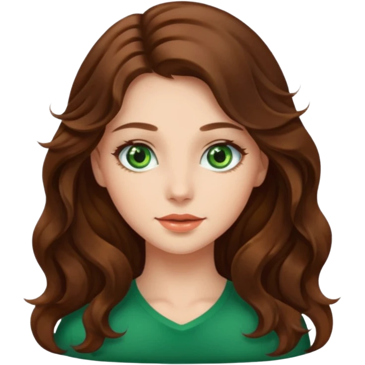 Beautiful girl,brown hair,wavy hair，long hair,green eyes  emoji