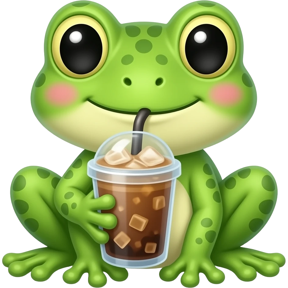 cute little frog drinking an iced latte emoji