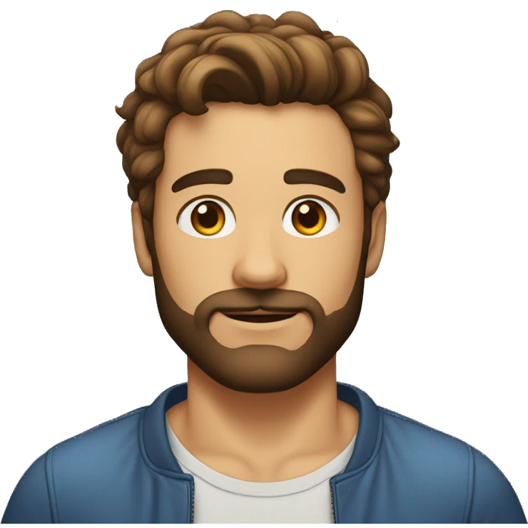 30 years young man hair should be short, brown, mustache visible, but the beard itself should be short, only the face visible emoji