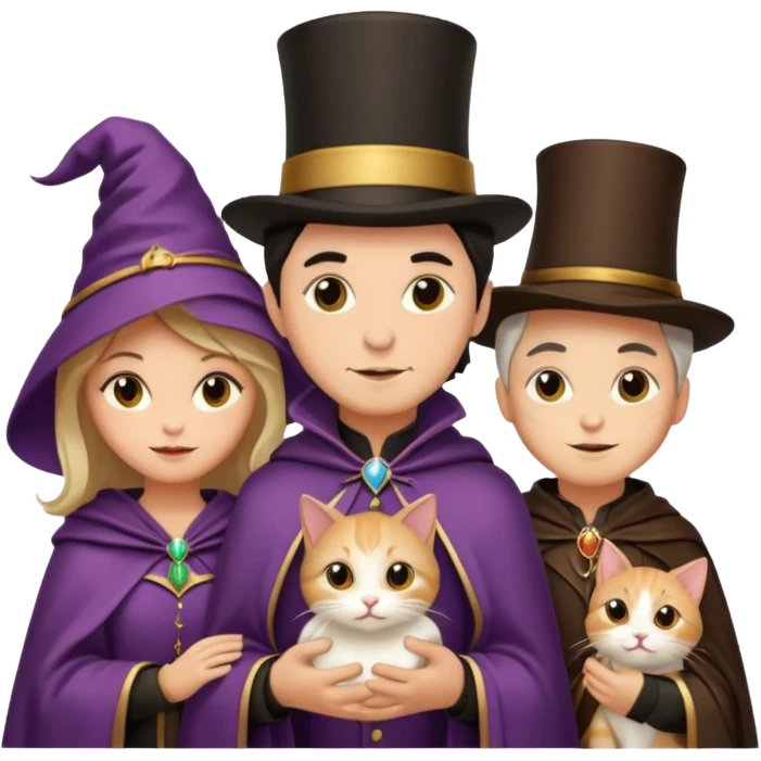 magician couple and their pet cat emoji