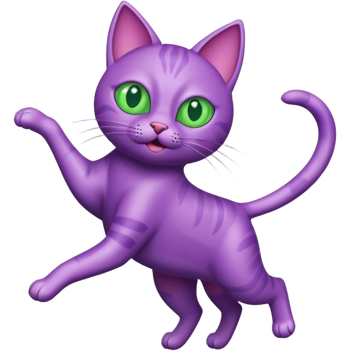 funny purple cat jumping after a fly more thin cat, more stylised cat less realistic emoji